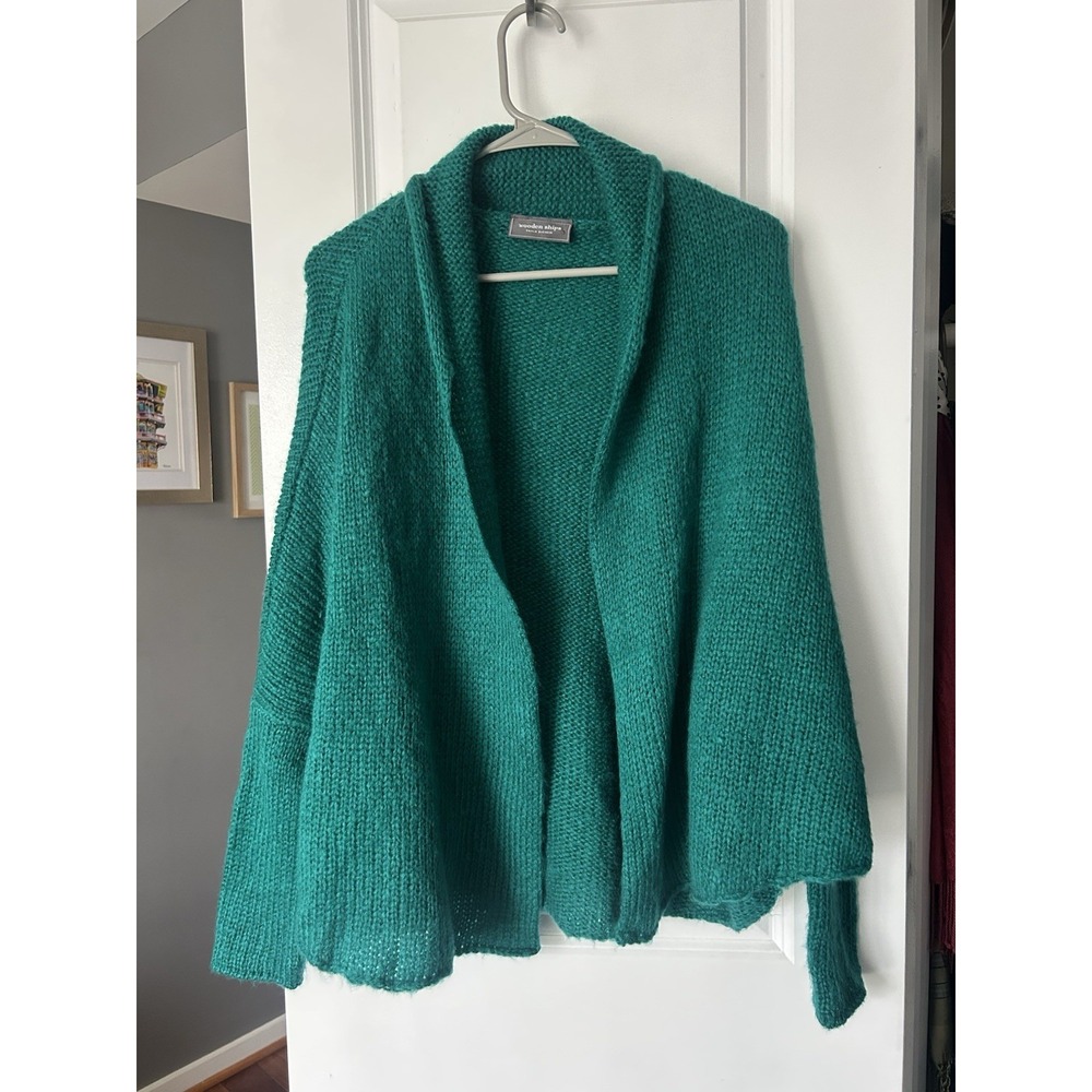 WOODEN SHIPS Open Front Cardigan Size S/M Green Mohair Wool Blend